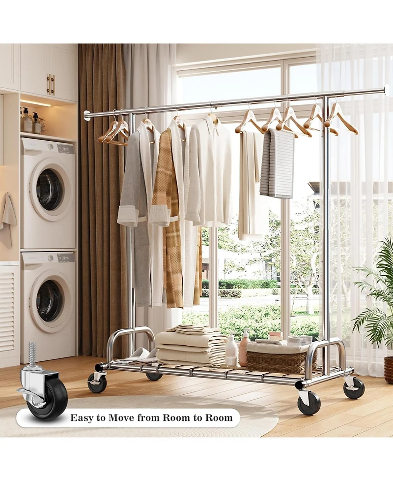 Raybee Heavy Duty Clothes Rack Load 480LBS,Clothing Racks for Hanging Clothes,Adjustable Rolling Clothes Rack with Wheels,Garment Rack for Bedroom