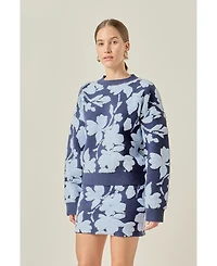 English Factory Women's Fuzzy Flower Sweater