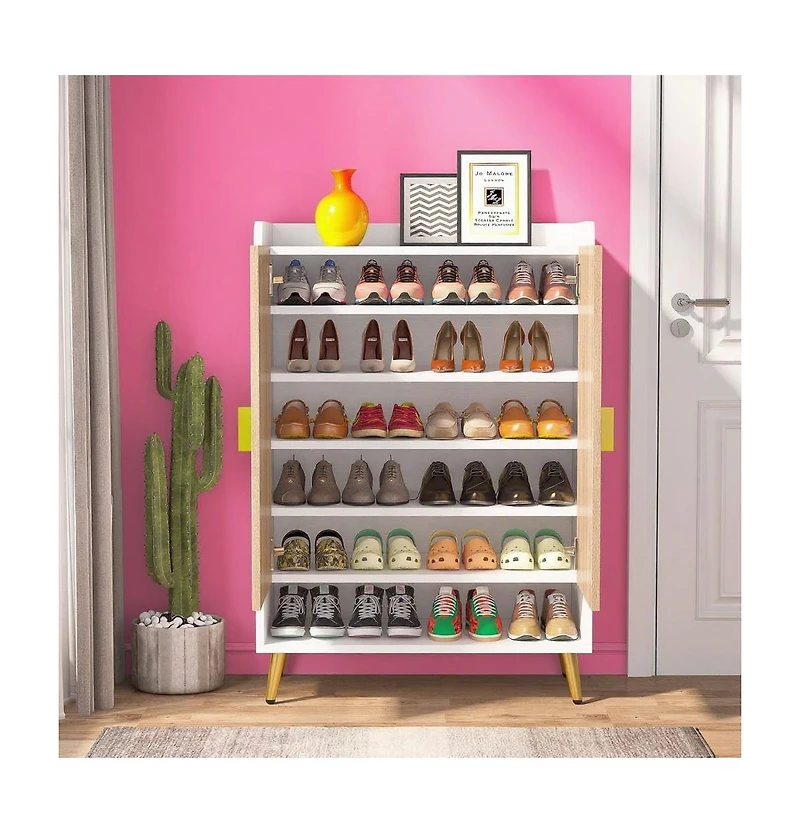 Slickblue Shoe Organizer Cabinet with Doors and Shelf