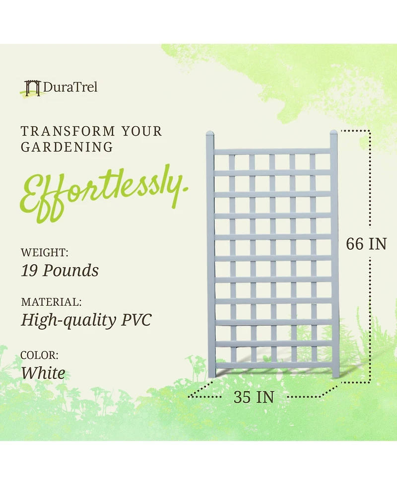 Dura-Trel Country Garden 35 x 66 Inch Vinyl Outdoor Garden Patio Trellis, White