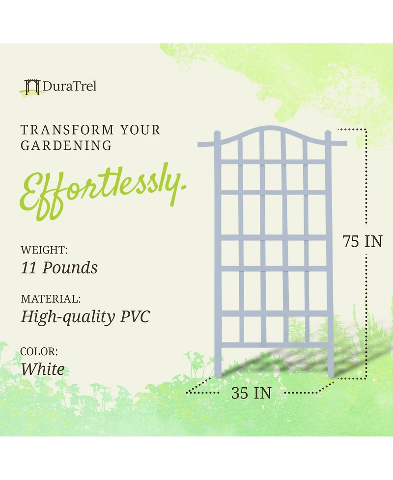 Dura-Trel Melrose 35 x 75 Inch Vinyl Outdoor Garden Patio Plant Trellis, White