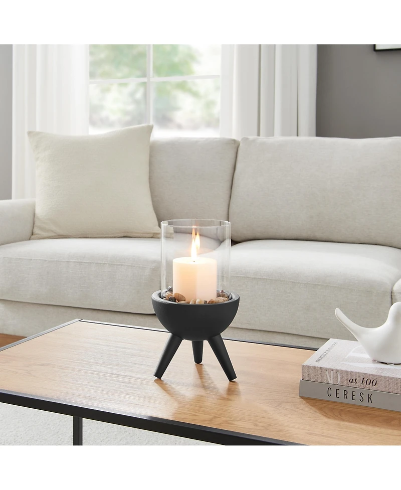 Danya B Molta Black Metal Bold Pedestal and Glass Pillar Votive Candle Holder