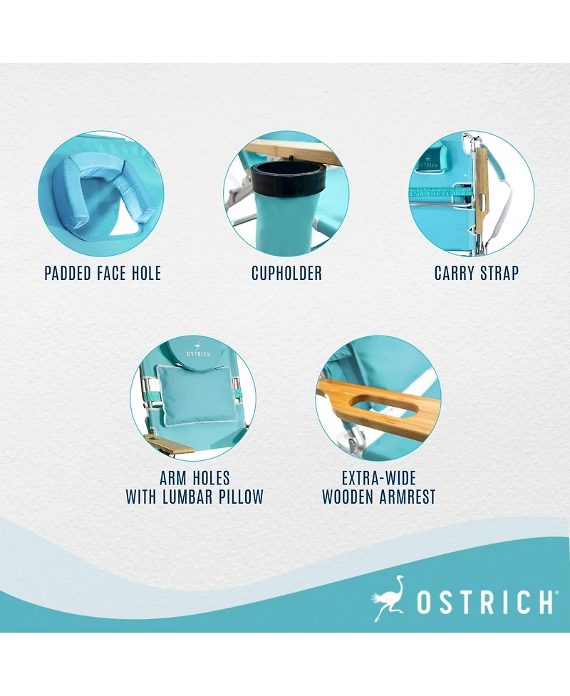 Ostrich Deluxe 3N1 Lightweight Outdoor Beach Lounge Chair w/Footrest, Aqua