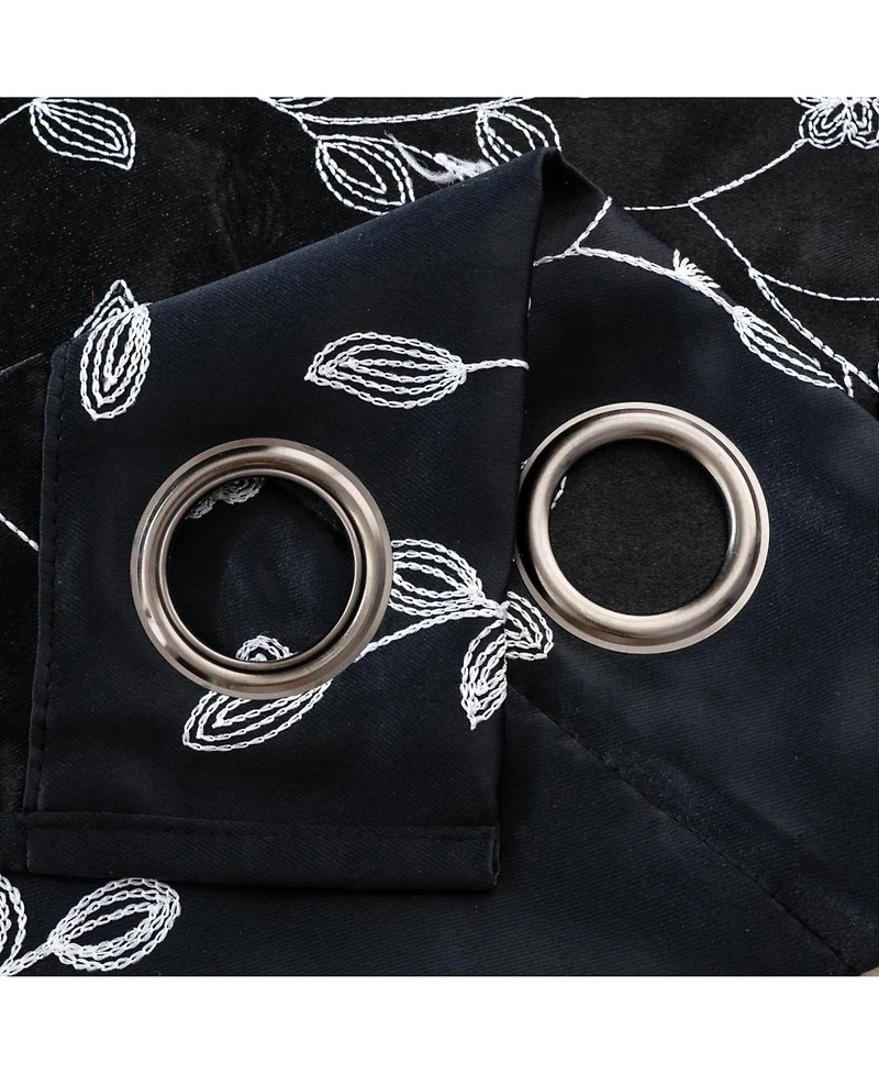 Rt Designer Collection Lilian Embroidered Blackout Luxurious Decorative Grommet Curtain Panel 54" x 84" Black