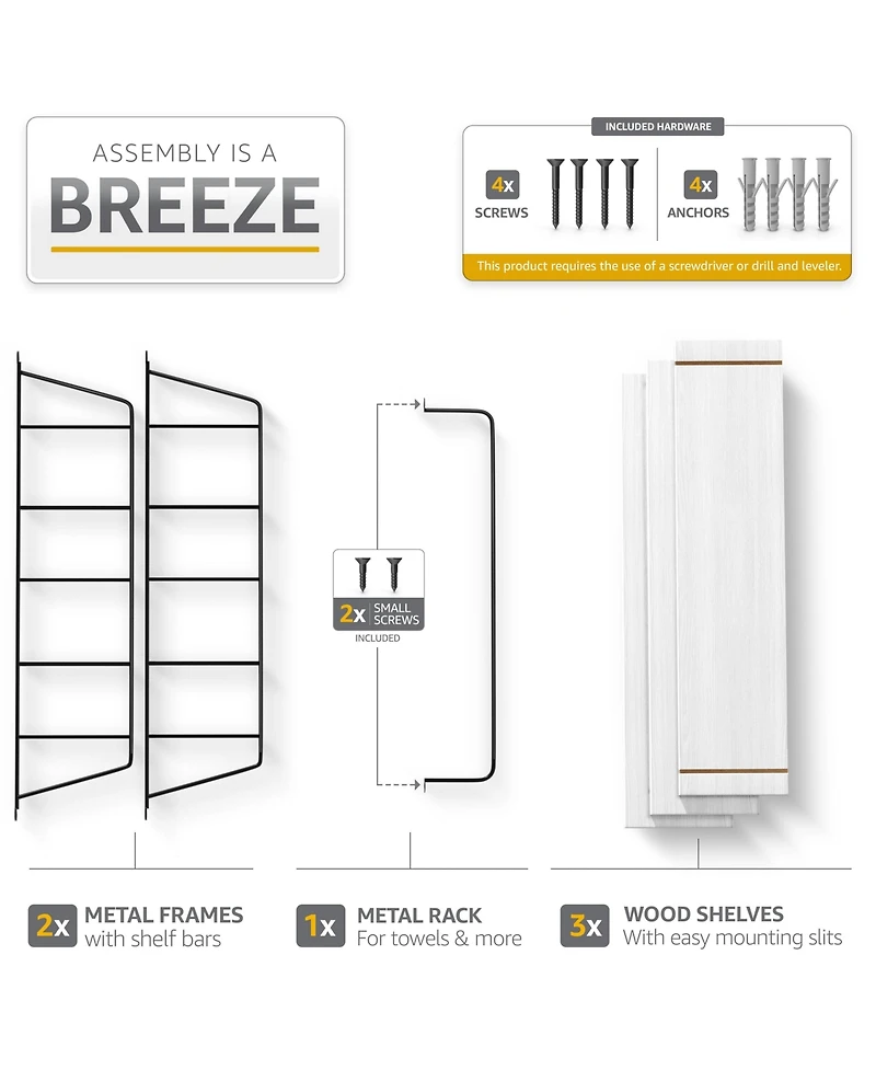 Sorbus 3-Tier Wooden Floating Shelves with Metal Brackets
