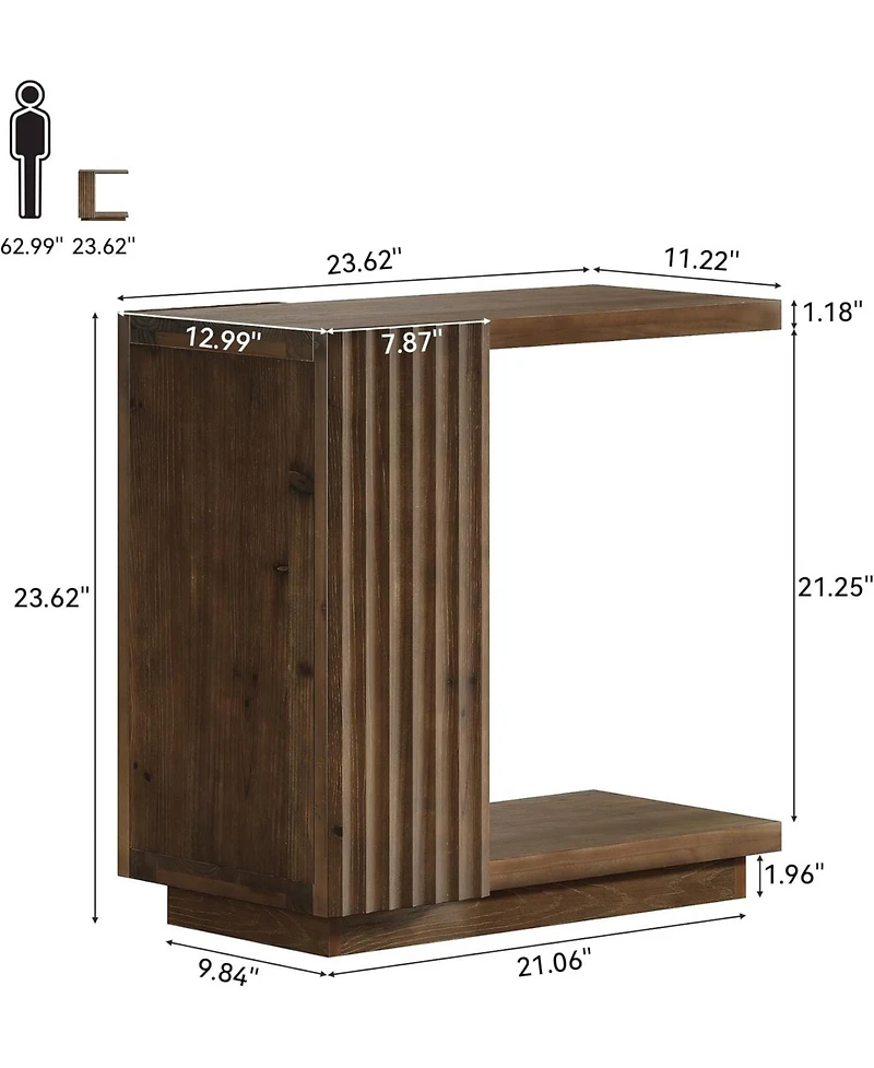 Tribesigns Solid Wood Side Table, C Shaped Sofa End Table, Space-Saving Small Nightstand
