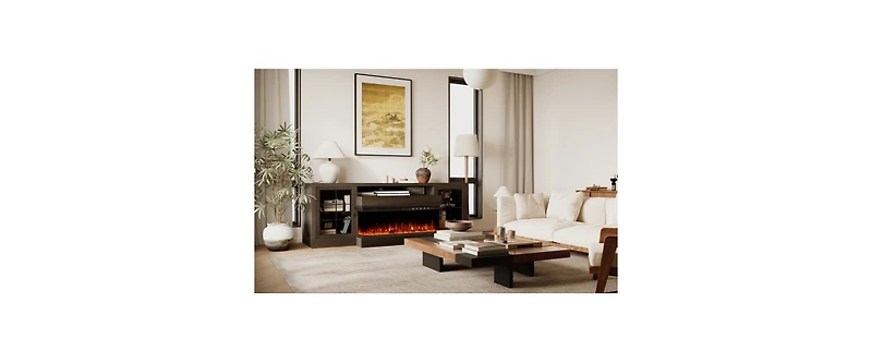 Flynama Electric Fireplace Insert 23" 1400W 120V ,Equipped with remote control, ultra thin heater with log set & realistic flame