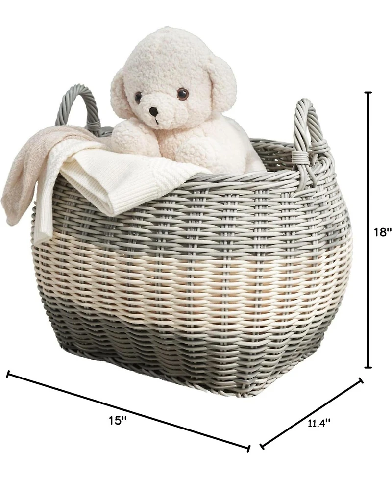Rainsken Oval Resin Resin Woven Hamper Basket, with Handles, Multi-Purpose Organizer, for Decoration in Bedroom, Living Room, Laundry Room, Entryway