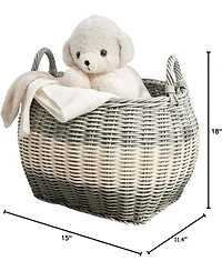 Rainsken Oval Resin Resin Woven Hamper Basket, with Handles, Multi-Purpose Organizer, for Decoration in Bedroom, Living Room, Laundry Room, Entryway