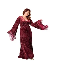 Smak Parlour Plus Fringed Long Bell Sleeved Ruched Maxi Dress