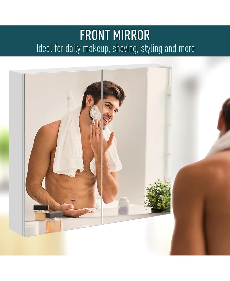 kleankin 2 Door Floating Restroom Bathroom Vanity Mirror W/3-Tier Storage Shelves 24"x22"