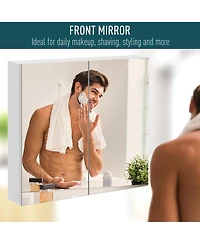 kleankin 2 Door Floating Restroom Bathroom Vanity Mirror W/3-Tier Storage Shelves 24"x22"