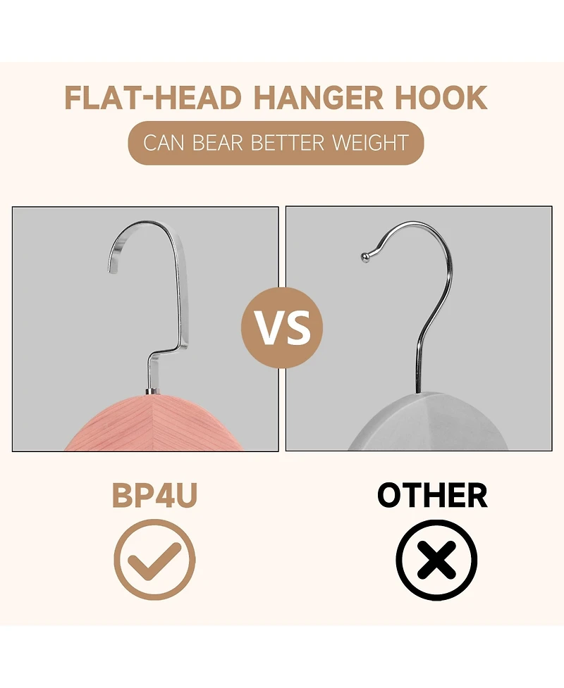 BP4U Premium Wide Shoulder Wooden Suit Hangers, Heavy-Duty Solid Wood Coat Hangers with Locking Pants Bar for Suits, Jackets