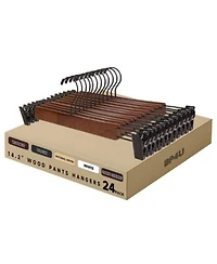 Bp4u 24 Pack Premium Wooden Pants Hangers With Adjustable Clip Heavy Duty Solid Wood Skirt Bottom Hangers For Trousers Dress Slacks Dresses Shorts