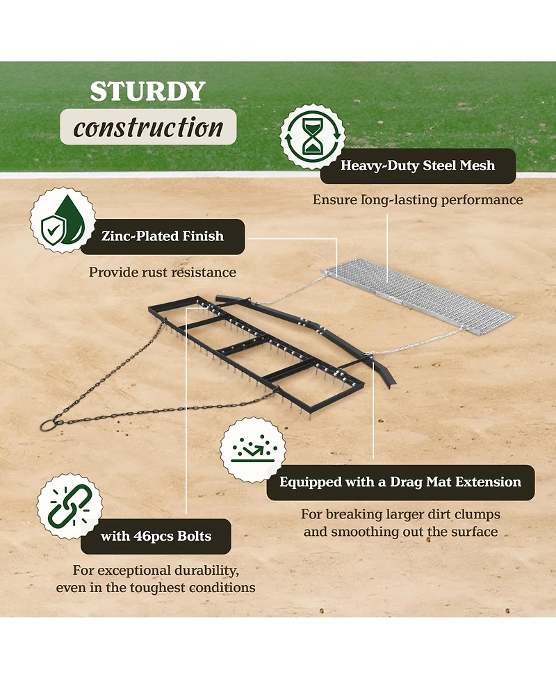 Yard Tuff 6' Spike Drag with Surface Leveling Bar and Drag Mat for Atv/UTVs