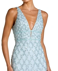 Women's Sequined Plunge Neck Sleeveless Column Gown