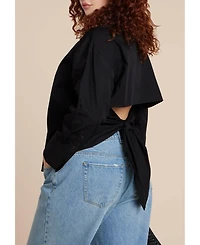 Eloquii Women's Plus Tie Back Button Up Top