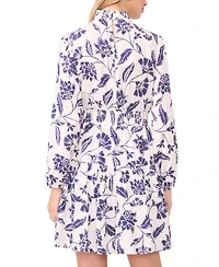 1.state Women's Smocked Mock Neck Long-Sleeve Mini Dress