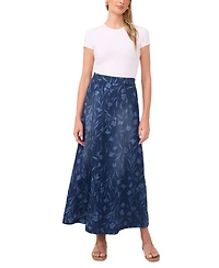 1.state Women's Smocked Waist Seamed Maxi Denim Skirt