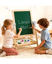 Wooden Kids Art Easel 2-in-1 Magnetic, Chalkboard, Paper Roll