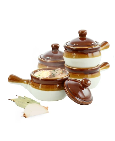 Elama French Onion Long Handle Soup Bowls, Set of 4, Service For 4