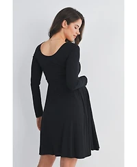 Hello Miz Maternity Scoop Neck Long Sleeve Tie Waist Dress