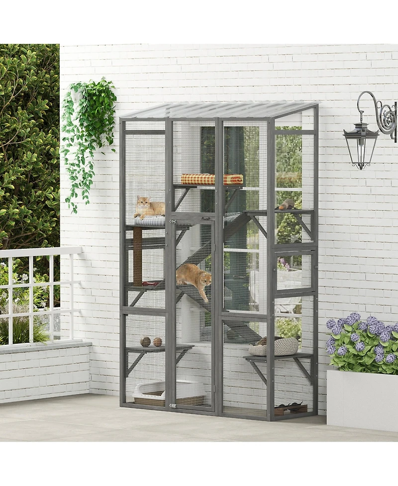 PawHut Outdoor Catio Cat Enclosure w/ 6 Jumping Platforms, Scratching Post