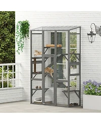 PawHut Outdoor Catio Cat Enclosure w/ 6 Jumping Platforms, Scratching Post