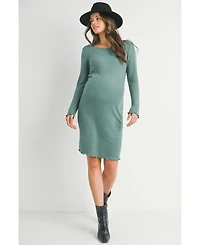 Hello Miz Maternity Long Sleeve Ribbed Knit Sweater Dress with Lettuce Hem