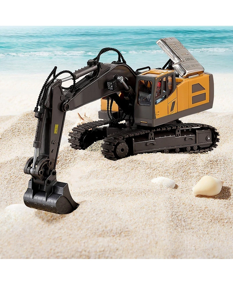 Slickblue Remote Control Excavator Toy, 11 Channel, 1:20 Scale Remote Control Digger Toy, Rc Excavator with Lights & Sound