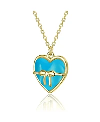 GiGiGirl 14K Gold Plated with White Mother Of Pearl Heart or Blue Enamel with Bow Pendant Neckalce For Kids