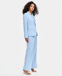 Tahari Asl Womens Notched Collar One Button Blazer Short Sleeve Sweater Pleat Front Wide Leg Pants