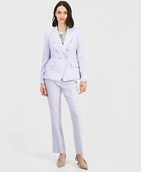 Tahari Asl Womens Twill Peak Lapel Faux Double Breasted Blazer Scoop Neck Sweater Flat Front Straight Leg Pants