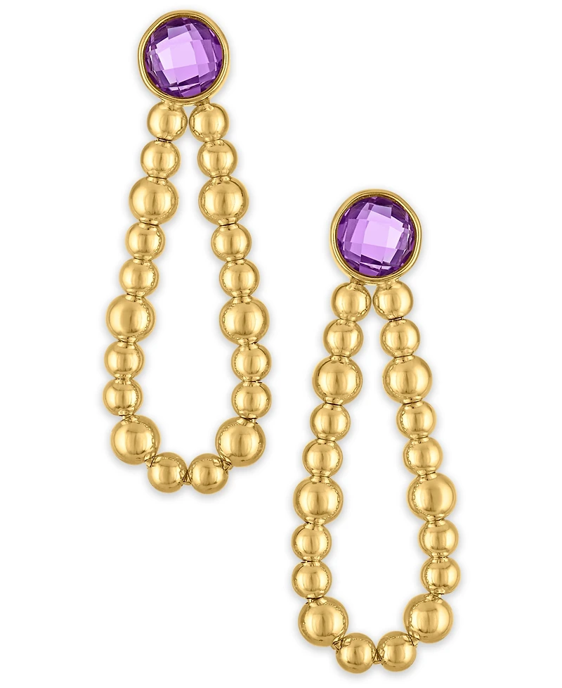 Macy's Amethyst (4 ct. t.w.) Beaded Loop Drop Earrings 14k Gold Over Sterling Silver (Also Available Sky Blue Topaz)
