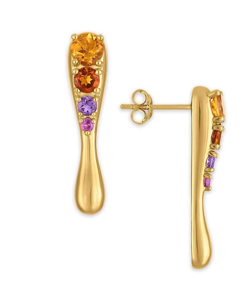 Macy's Citrine (1-1/4 ct. t.w.), Amethyst (1/4 ct. t.w.) and Rhodolite (1/10 ct. t.w.) Drop Earrings in 14k Gold Over Sterling Silver