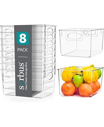 Sorbus 8 Pack Large Clear Storage Bins - for Kitchen, Fridge, Cabinet, Pantry Organization and Storage