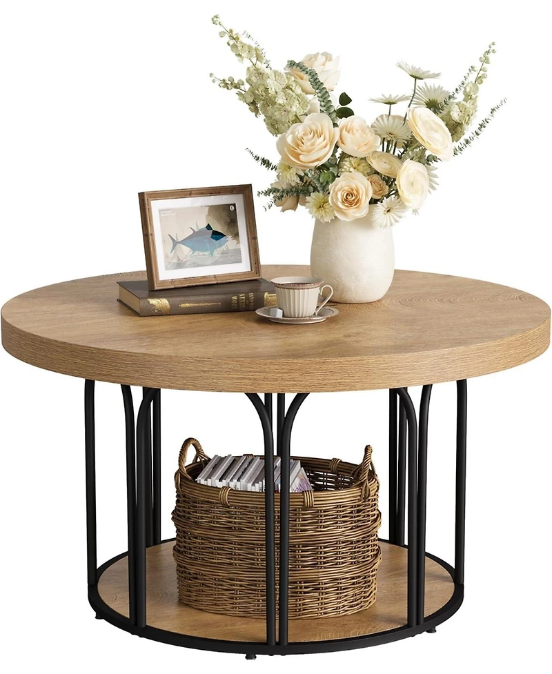 Tribesigns 35.5-Inch Rustic Wood 2-Tier Round Coffee Table with Open Storage