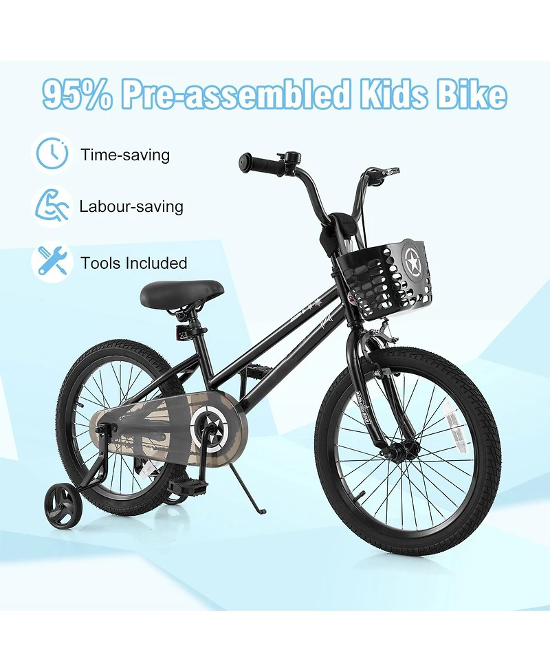 Sugift 18-Inch Kids Bike with Basket and Training Wheels for Ages 4-8