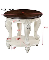 sumyeg Solid Wood Round End Table with Shelf Sofa Side
