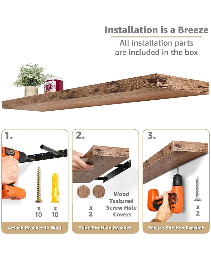 Sorbus 3 Pack 48 Inch Wall Mounted Floating Shelves - for Bedroom, Kitchen, Living Room, Bathroom Shelves, Farmhouse Home Decor