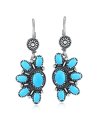 American West Jewelry Sterling Silver Half Cluster Sleeping Beauty Turquoise Lever Back Earrings