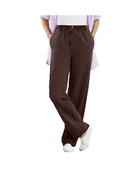 Woman Within Women's Plus Straight-Leg All-Cotton Denim Pull-On 7-Day Elastic-Waist Jeans