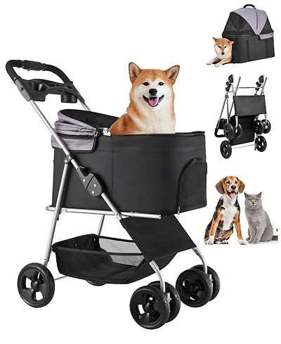 Cozito 4-Wheel Foldable Pet Stroller with Detachable Carrier, Holds up to 35 lbs