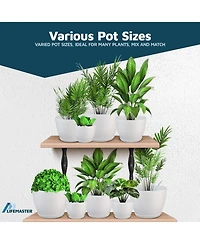 Lifemaster 15-pack white plant pots with drainage & saucers, stackable, durable, weatherproof for indoor/outdoor use