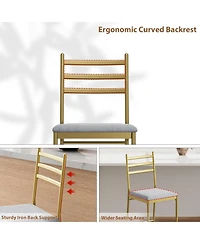 Gaomon Set of 4 Upholstered Counter-Height Bar Stools with Backrest, Thick Cushion & Footrest, 26" Height, Gold Finish