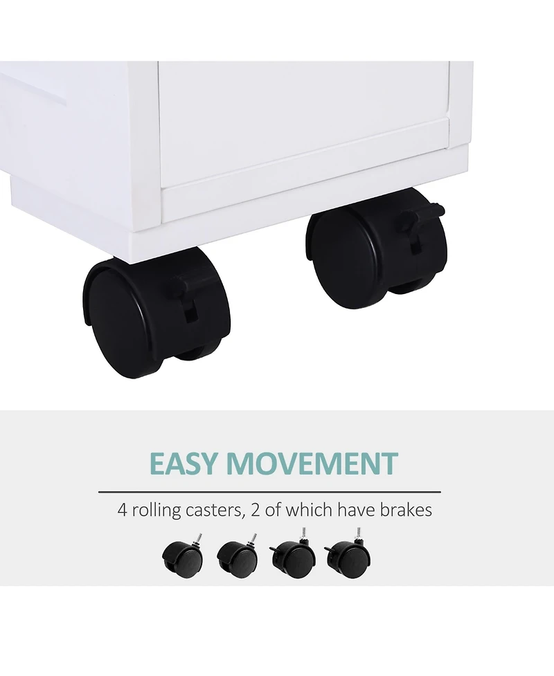 Wood Rolling Slim Narrow Bathroom Floor Side Storage Cabinet