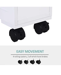 Wood Rolling Slim Narrow Bathroom Floor Side Storage Cabinet