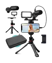 Movo iVlogger Vlogging Kit for iPhone with Light, Mic, Phone Mount, Tripod (Lightning)