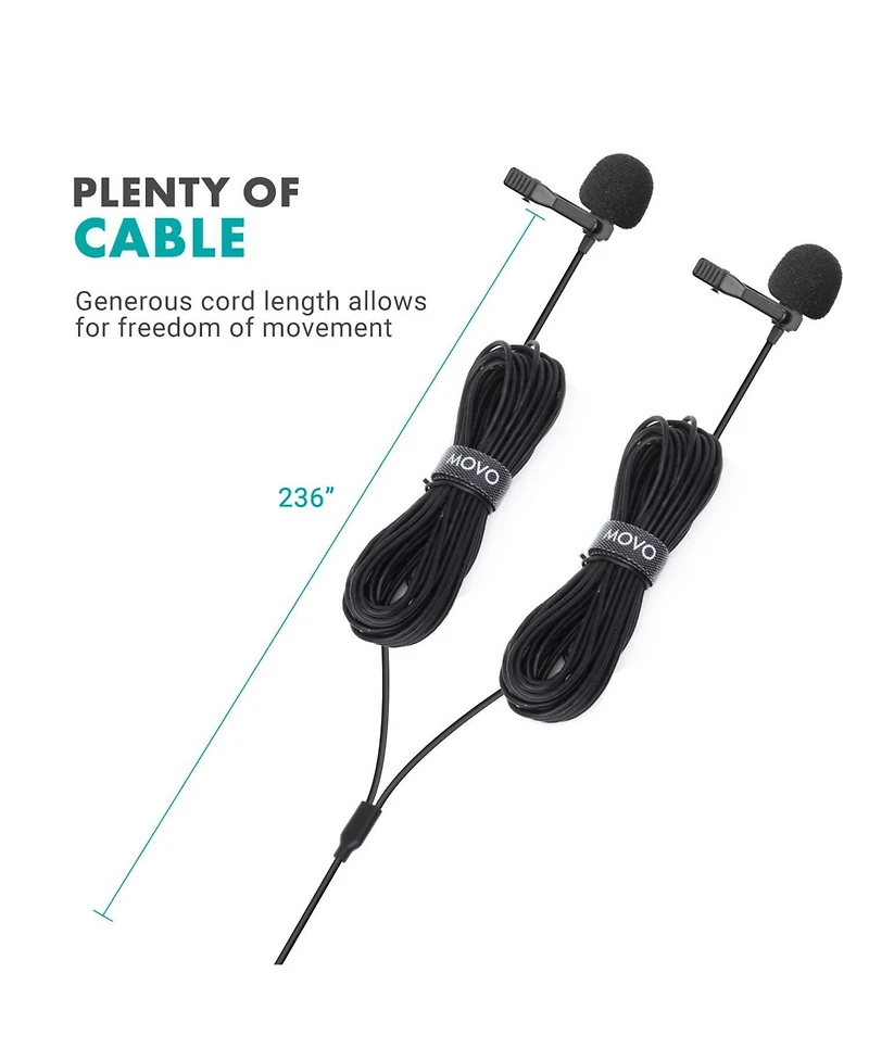 Movo uLav-l-Duo Digital Dual iPhone 15/16 Lavalier Omnidirectional Clip on Microphone (Usb-c)