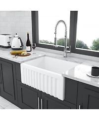 flynama 24inch Ceramic Farmhouse Kitchen Sink Single Bowl Rectangular Vessel Apron Front